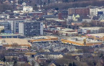 Aerial view, shopping centre Sterkrader Tor, technical town hall, Sterkrade Mitte, Oberhausen, Ruhr