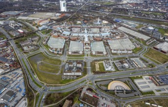 Aerial view, CentrO Oberhausen shopping centre, renovation work on the covered gasometer, Borbeck,
