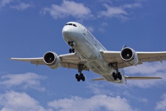 Passenger plane on landing approach, Montreal, Province of Quebec, Canada
