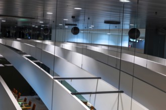 Restaurant and Ceiling Illuminated Inside the Zurich Airport at Night in the Airport in Kloten,