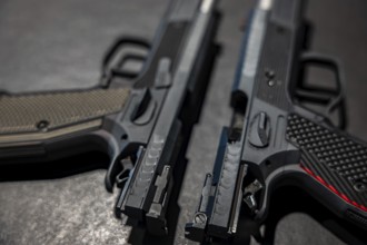Modern Elegant Sport Handgun For IPSC and IPDA on Grey Background in Switzerland