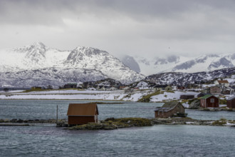 Norway tromsö snow mountains sea turquoise, village
