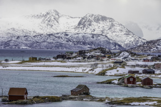 Norway tromsö snow mountains sea turquoise, village