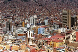 Panoramic view of a dense collection of buildings in La Paz with skyscrapers, The houses and