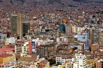 View over the densely populated city of La Paz with many different buildings, The houses and