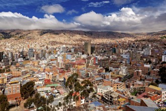 City view of La Paz with densely built structures and cloudy sky, The houses and skyscrapers of the