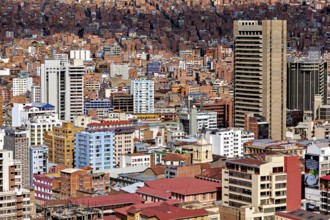 Overview of a city with numerous modern buildings, The houses and skyscrapers of the city centre of