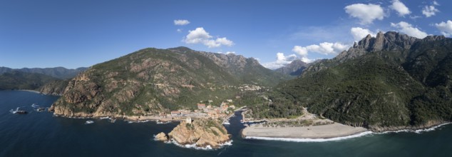 Aerial view, panorama, Capo Rosso, Gulf of Porto, Corsica, France