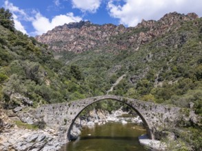 Stone bridge, Pont de Pianella, Gorges de la Spelunca, Ota, Corsica, France