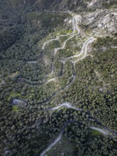 Pass road over the Col de Sorba, aerial view, Corsica, France