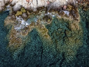Aerial view, rocky coast, Corsica, France