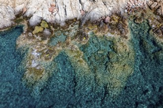 Aerial view, rocky coast, Corsica, France
