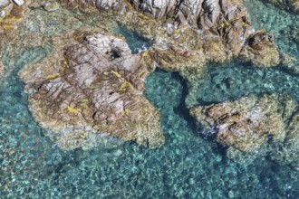 Aerial view, rocky coast, Corsica, France