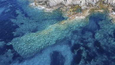 Aerial view, rocky coast, Corsica, France