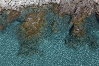 Aerial view, rocky coast, Corsica, France
