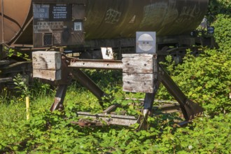Old railway buffer in the harbour, Hamelin, Lower Saxony, Germany