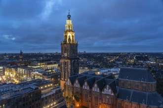 The church tower Martinitoren or Martinitower of the Martinikerk or Martinikirche seen from above