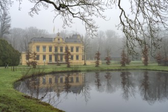 Park and pond at Nienoord Castle in Leek, Groningen, Netherlands