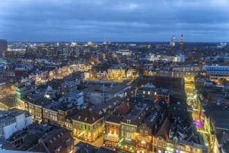 Groningen at dusk seen from above, Netherlands