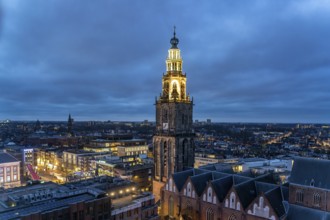 The church tower Martinitoren or Martinitower of the Martinikerk or Martinikirche seen from above