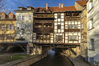 The half-timbered medieval Krämerbrücke bridge over the River Gera in Erfurt, Thuringia, Germany