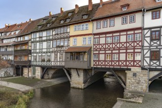 The half-timbered medieval Krämerbrücke bridge over the River Gera in Erfurt, Thuringia, Germany