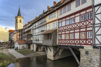 The half-timbered medieval Krämerbrücke bridge over the River Gera in Erfurt, Thuringia, Germany
