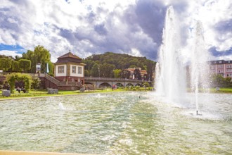 Multimedia fountain in the rose garden in Bad Kissingen, Bavaria, Germany