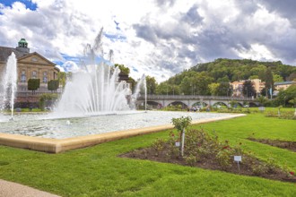 Multimedia fountain in the rose garden in Bad Kissingen, Bavaria, Germany