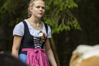 Cattle drive, alpine herdswoman, portrait, dirndl, traditional traditional costume, Oberstdorf,