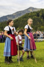 Cattle drive, cattle drive, domestic cattle (Bovidae), shepherdess, children, lederhosen, dirndl,