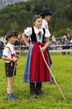 Cattle drive, cattle drive, domestic cattle (Bovidae), shepherdess, children, lederhosen, dirndl,