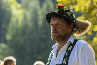 Cattle drive, herdsman, portrait, felt hat, chamois beard, traditional traditional costume,