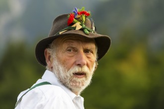 Cattle drive, herdsman, portrait, felt hat, traditional traditional costume, Oberstdorf,