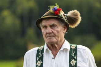 Cattle drive, herdsman, portrait, felt hat, chamois beard, traditional traditional costume,