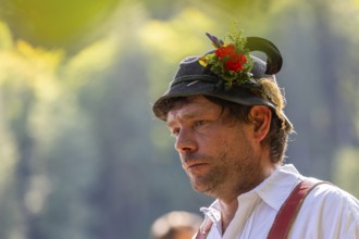 Cattle drive, herdsman, portrait, felt hat, traditional traditional costume, Oberstdorf,