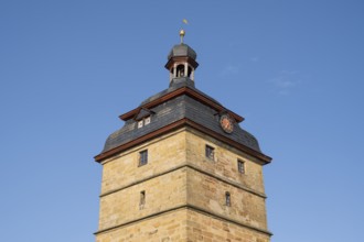 Old town tower, detail, cut-out, Bad Staffelstein, Upper Franconia, Franconia, Bavaria, Germany