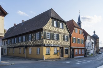 Gasthof Adam Riese, half-timbered building, old town, Bad Staffelstein, Upper Franconia, Franconia,
