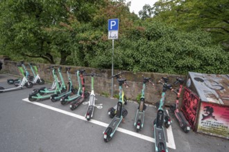 Designated car park for e-scooters, Nuremberg, Middle Franconia, Bavaria, Germany