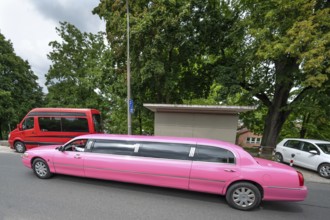 Pink stretch limousine, Nuremberg, Middle Franconia, Bavaria, Germany