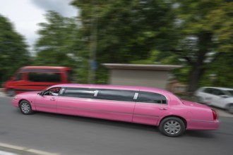 Pink stretch limousine, Nuremberg, Middle Franconia, Bavaria, Germany