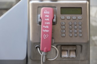 Handset and dialling keypad of a Telekom public telephone pillar, Nuremberg, Central Franconia,