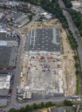 Aerial view, new construction of the burnt down Netto, Speldorf, Mülheim an der Ruhr, Ruhr area,