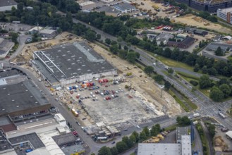 Aerial view, new construction of the burnt down Netto, Speldorf, Mülheim an der Ruhr, Ruhr area,