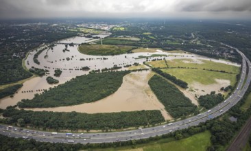 Aerial photo, Ruhr flood, flooding, Ruhrbogen between Oberhausen-Alstaden and Mülheim, Alstaden,