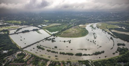 Aerial photo, Ruhr flood, flooding, Ruhrbogen between Oberhausen-Alstaden and Mülheim, Alstaden,