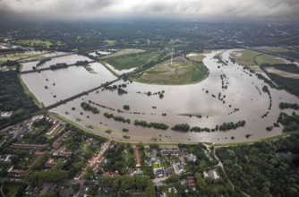 Aerial photograph, Ruhr flood, flooding, Ruhrbogen between Oberhausen-Alstaden and Mülheim,