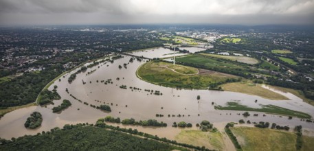 Aerial photo, Ruhr flood, flooding, Ruhrbogen between Oberhausen-Alstaden and Mülheim, Alstaden,