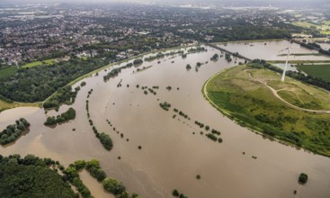 Aerial photo, Ruhr flood, flooding, Ruhrbogen between Oberhausen-Alstaden and Mülheim, Alstaden,