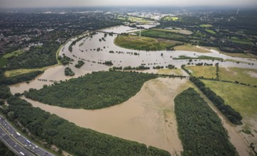 Aerial photo, Ruhr flood, flooding, Ruhrbogen between Oberhausen-Alstaden and Mülheim, Alstaden,